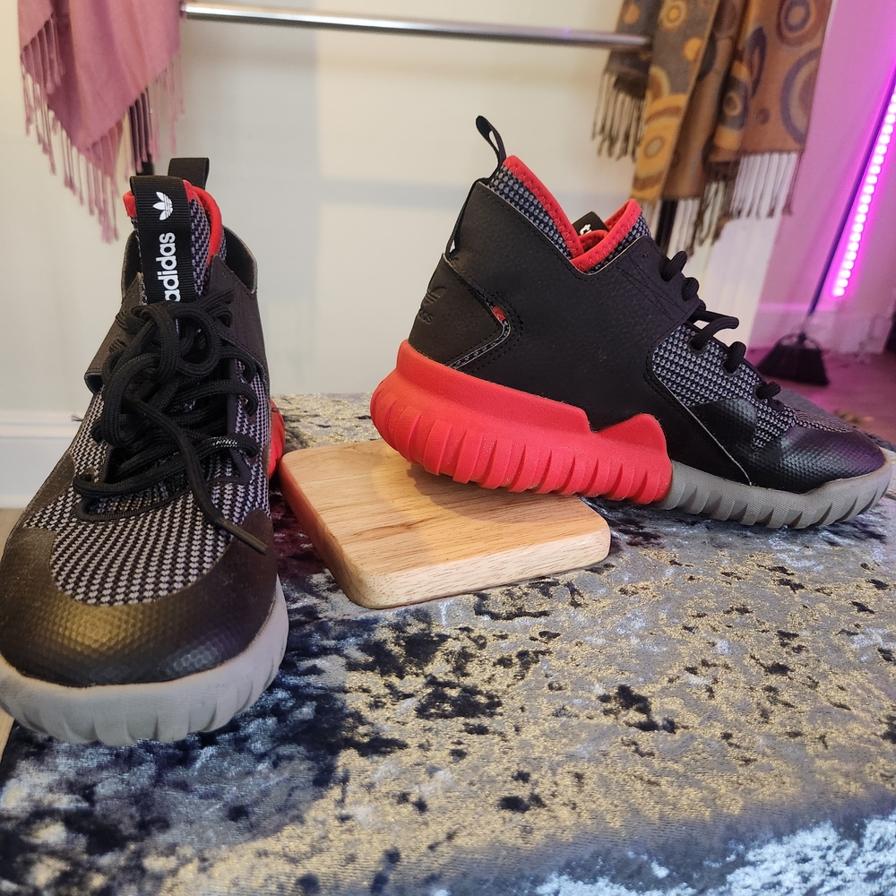 Adidas Black and Red High-Top Sneakers